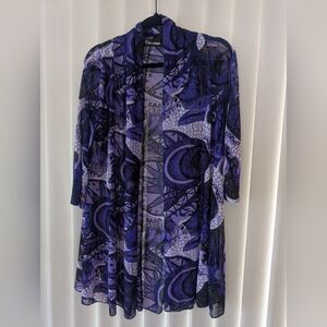 Purple & Black Abstract Open Cardigan - Classic Layering Piece